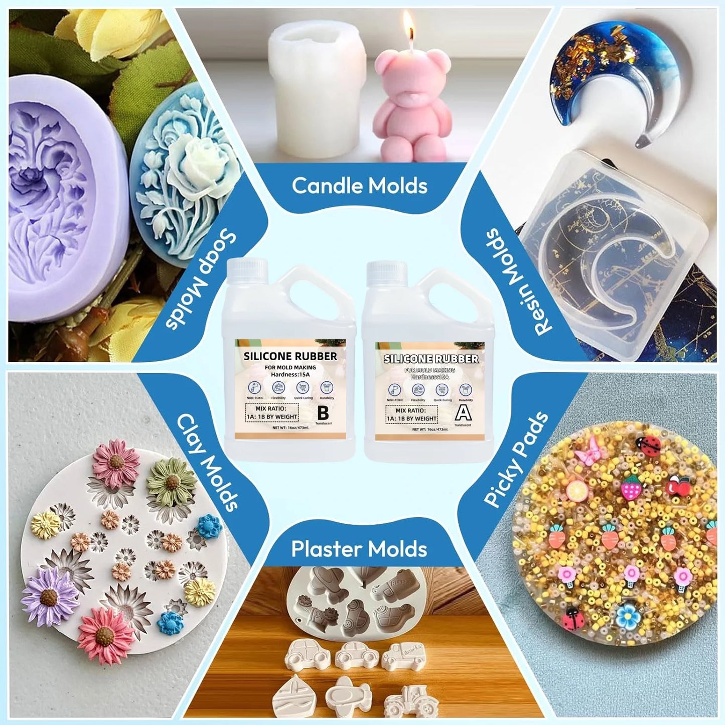32oz Super Elastic Liquid Silicone Mold Making Kit – 1:1 Mix Ratio for Resin Casting, Candle & DIY Crafts (Translucent)
