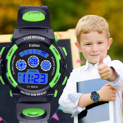 Socico Digital Watch for Kids - Color LED Sports Wristwatch with Alarm Clock and Waterproof Design for Boys and Girls