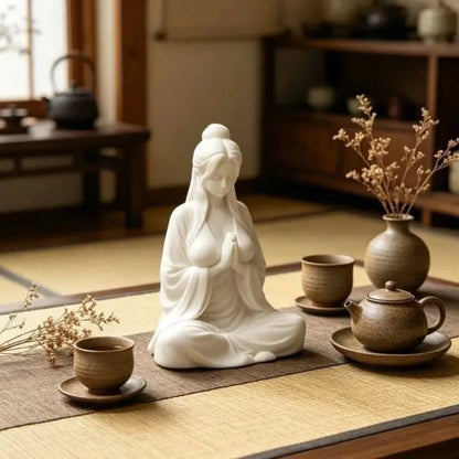 Meditation Zen Female Figurine - 3D Printed Cross-Legged Desktop Ornament for Tea Rooms & Home Decor