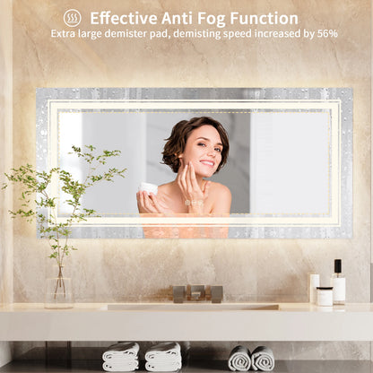 Extra Large Rectangle LED Bathroom Mirror – Dimmable, Anti-Fog, Shatter-Proof Vanity Mirror with Front & Backlight