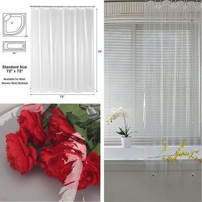 PEVA Shower Curtain: Waterproof Transparent/Colorful Plastic Bath Curtains - Mildew-Resistant Luxury Home Decor with Hooks