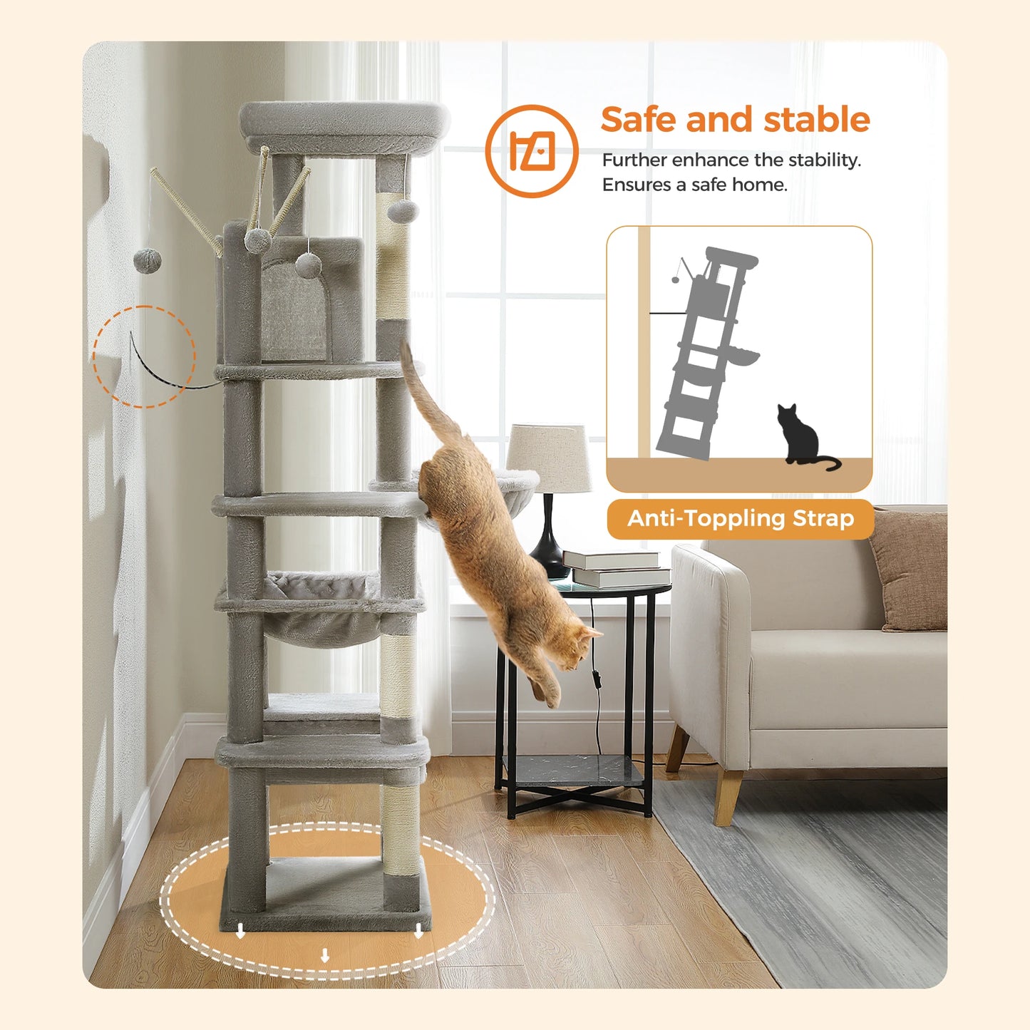Large Cat Tree Tower – Multi-Level Plush Indoor Cat Condo with Scratching Posts, Boards, Perches & Caves