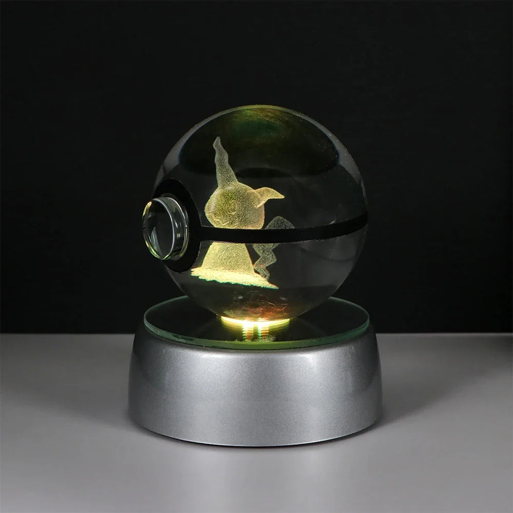 Pokémon 3D Crystal Ball LED Night Light – Pikachu Gengar Eevee Mewtwo Pokéball Base Lamp Kids Birthday & Home Decor Gift