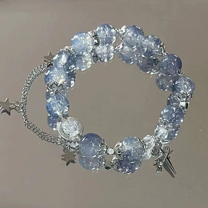 Korean Style Crystal Bead Bracelet - Flower Fox Feather Tassel Charm Jewelry Gift for Women Girls & Best Friends