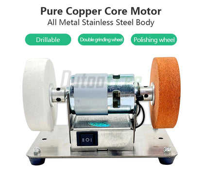 100W Double Table Grinder Machine — Electric Grinding Wheel for Coarse & Fine Polishing with Motorized Stone