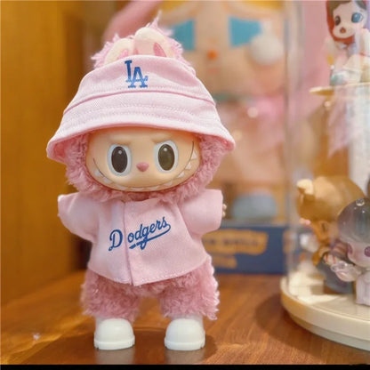 Labubu 15-17cm Doll Sports Outfit – LA Baseball & Trendy Tennis/Badminton Clothing, T-Shirt & Cargo Pants Set