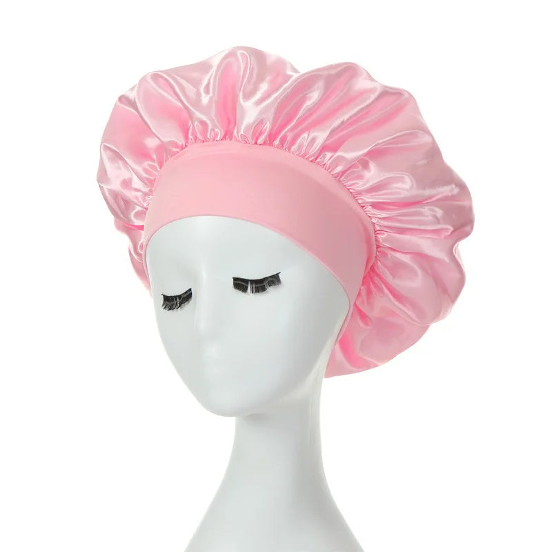 Women's Silky Satin Night Sleep Cap - Double Layer Adjustable Hair Bonnet, Shower Cap for Curly Hair Styling Accessories