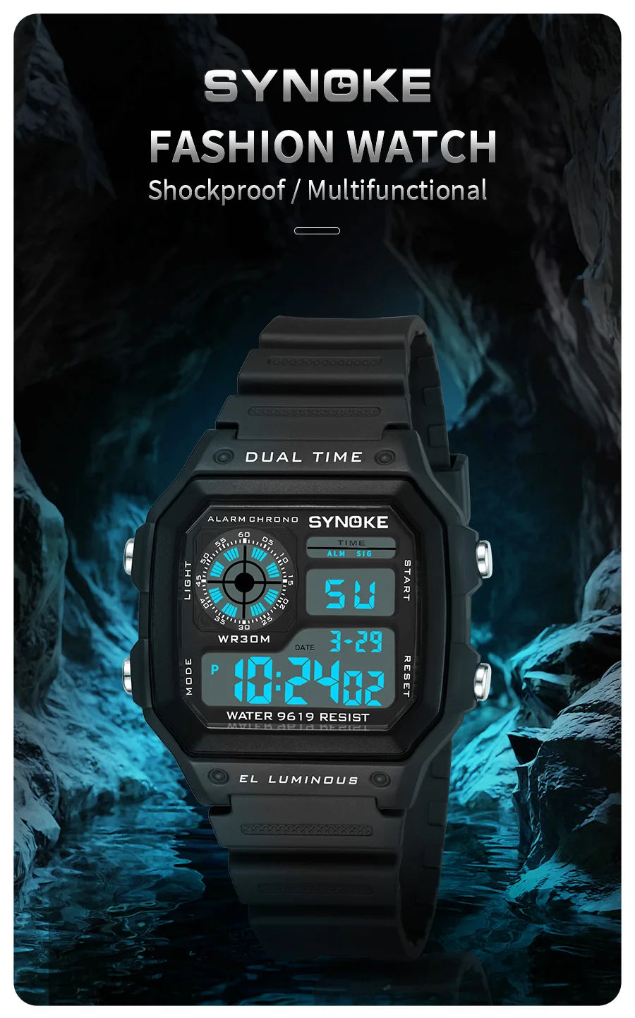 SYNOKE Men's Military Digital Sports Watch – Waterproof Luminous Chronograph Electronic Wristwatch