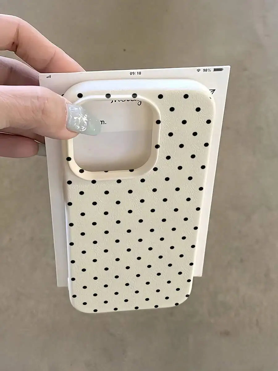 White Polka Dot Phone Case - Full Coverage TPU Shockproof Protective Cover for iPhone 11 12 13 14 15 16 Pro Max
