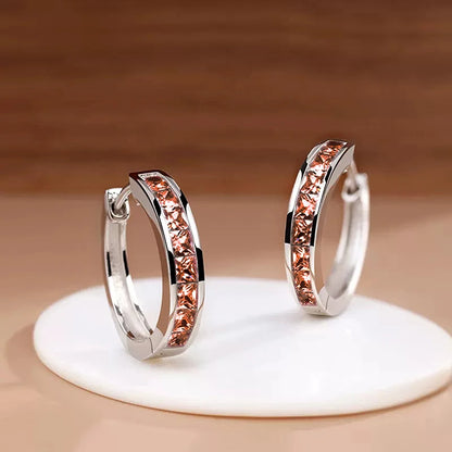 Huitan Classic Princess Square CZ Hoop Earrings for Women – Simple & Elegant Versatile Jewelry Accessories