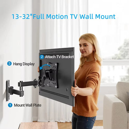 Full Motion TV Wall Mount – Swivel, Tilt & Extend Bracket for 10–32in Flat & Curved TVs