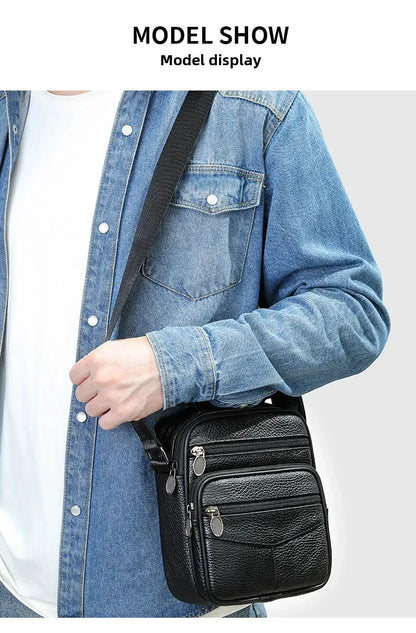 Men’s Genuine Leather Crossbody Bag – Small Outdoor Casual Bag for Motorcycle and Daily Use