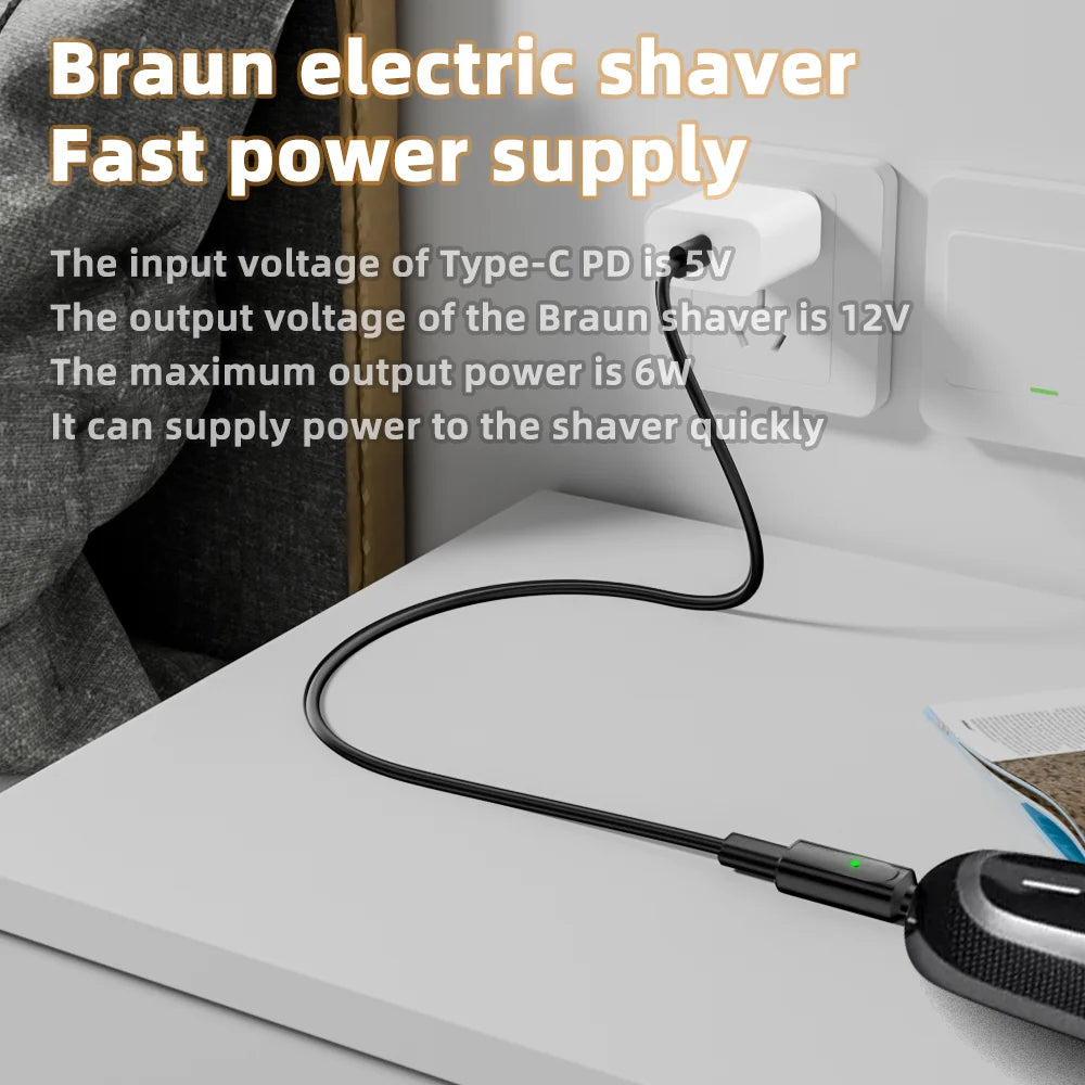 Hobo 12V USB-C Shaver Charger Adapter - Charging Converter for Braun Series 1, 3, 5, 6, 7, 9 & XT5 Electric Razors, Cable Excluded