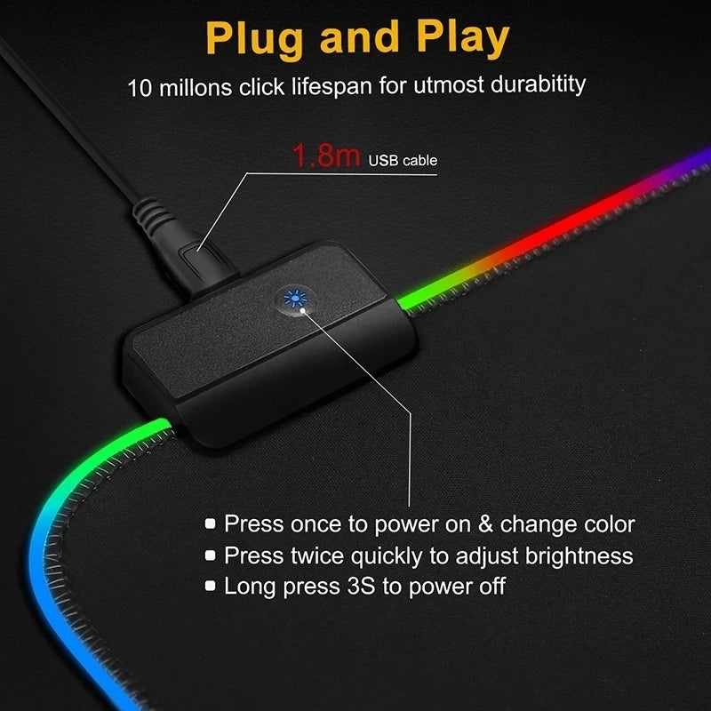 RGB LED Backlit Gaming Mouse Pad – Waterproof Large Desk Mat for Keyboard & Mouse, Big PC Gamer Mouse Carpet Play Surface