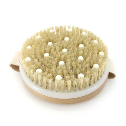 2-in-1 Natural Bristle Body Brush – Dry Skin Exfoliator & Anti-Cellulite Massager for Blood Circulation
