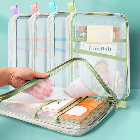 A4 Double-Layer Mesh Zipper Bag – Large Capacity Stationery Storage Organizer for School and Office Supplies