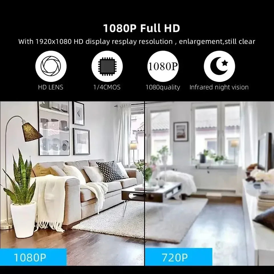 1080P Mini WiFi Camera - Battery Operated Wireless Security Cam with 360° Rotation Mobile Monitoring