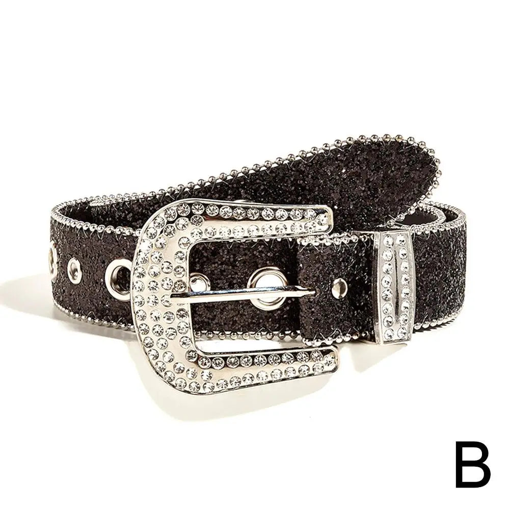 Skull Rivet Rhinestone PU Leather Belt – Trendy Solid Color Cowgirl & Cowboy Belt for Women & Girls