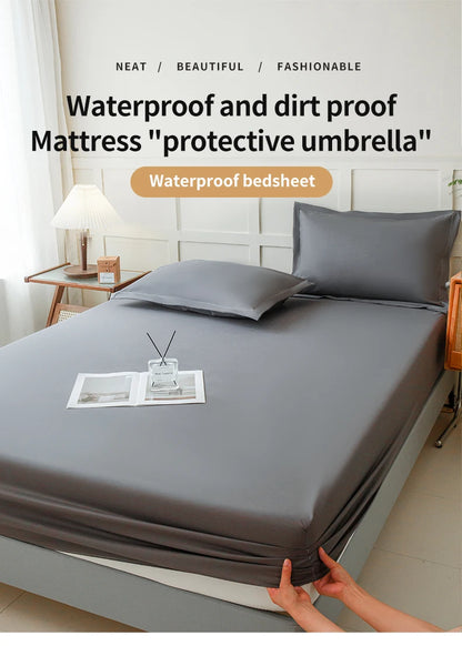 Waterproof Fitted Bed Sheet – 360 Elastic Band Mattress Protector for Single, Double, King & Queen Size