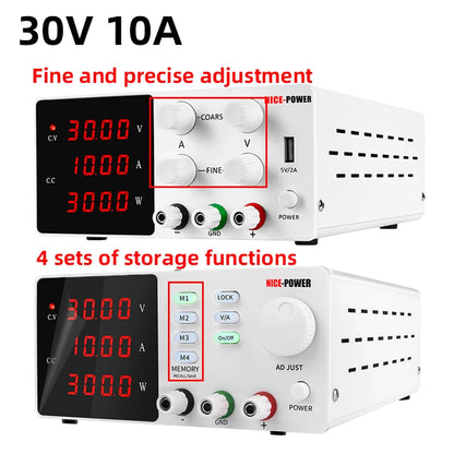 DC Programmable Power Supply — 30V 10A / 60V 5A / 120V Adjustable Laboratory Bench Source with 4-Set Memory Storage Functions