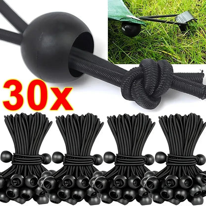 Outdoor Elastic Ball Rope Bungee Cords - Heavy Duty Tie Down for Tent, Tarpaulin, Awning, Canopy & Cargo Shelter