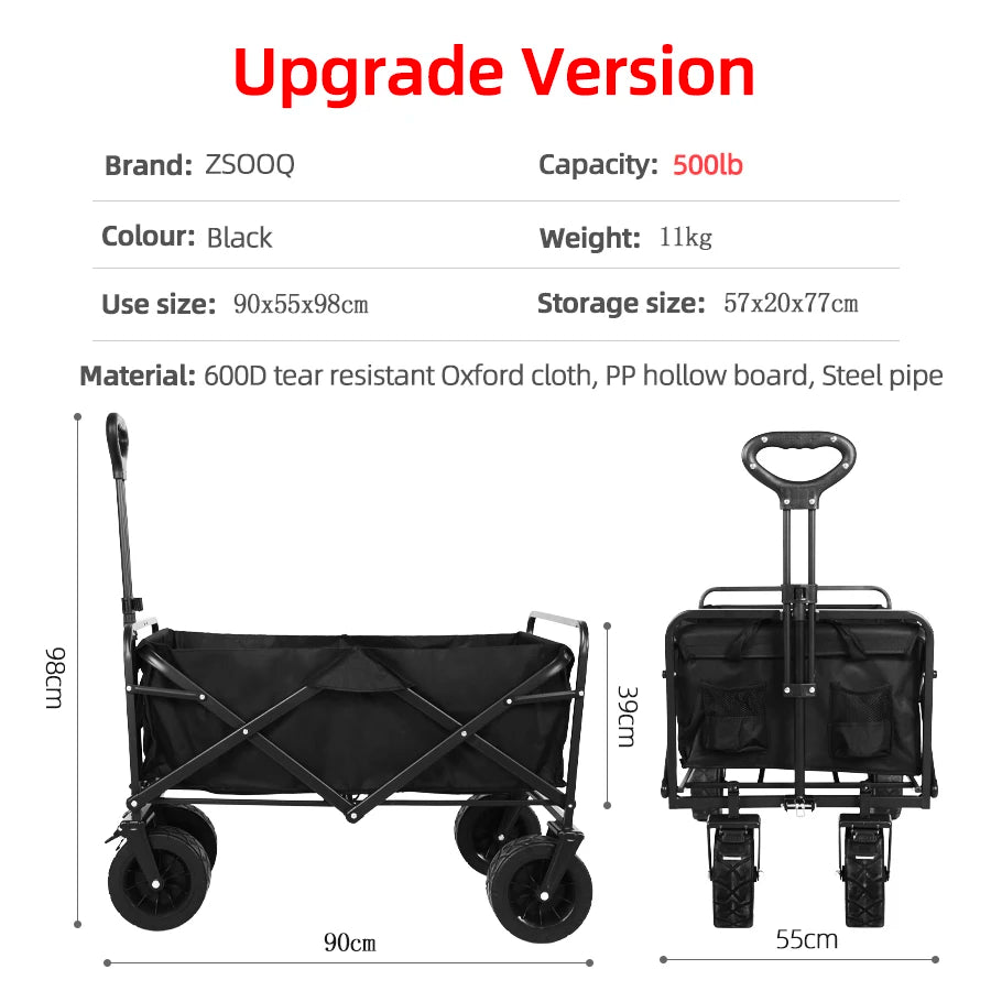 Heavy Duty Collapsible Folding Beach Wagon – Large-Capacity Portable Utility Cart for Garden & Camping