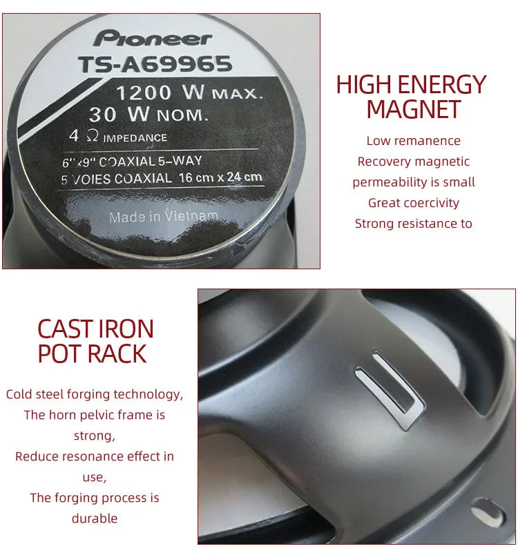 6X9 Inch 2400W 5-Way Car Coaxial Speaker - High Fidelity Full Frequency, Ideal for Modified Vehicles