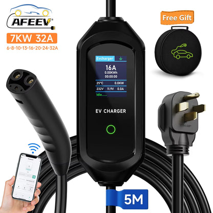 AFEEV 3.5KW/7KW Portable EV Charger for Tesla Model 3/X/Y/S Highland 2024 – Fast Charging Cable with CEE Plug & Wallbox