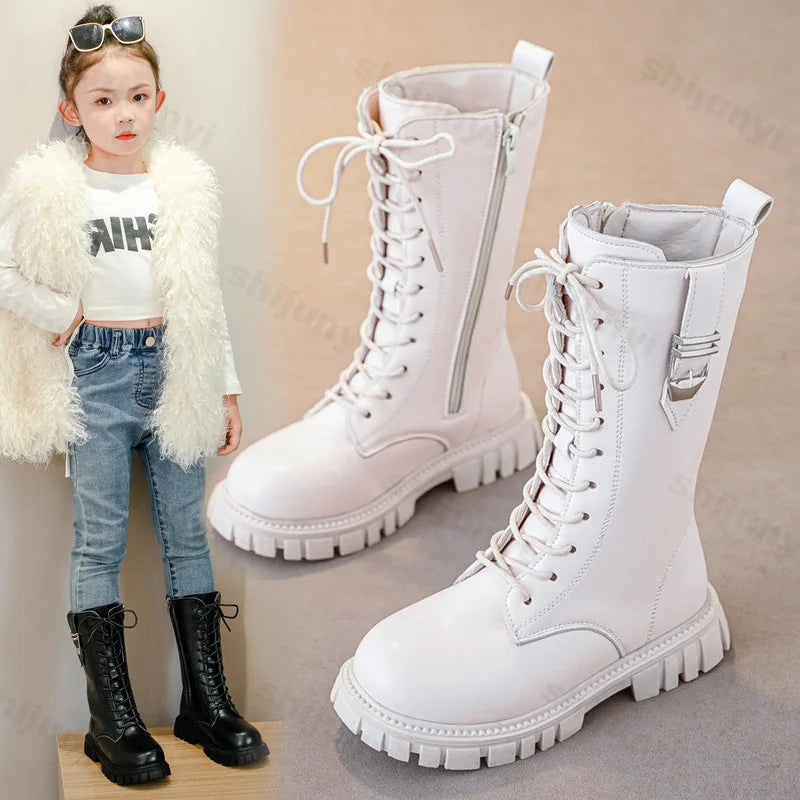 2025 Kids Knee-High Boots – Autumn British Style Girls’ Princess Boots, Zipper, Comfortable, Non-Slip & Buckle Design