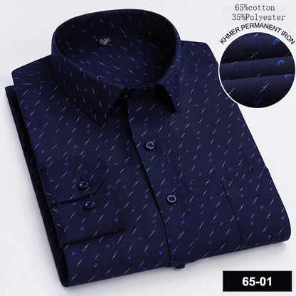 Men’s Slim Fit Long Sleeve Shirt - Formal Plaid Cotton Office Shirt with Single Pocket
