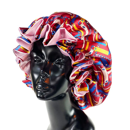 Women’s Satin Bonnet Cap – Double Layer Silky Big Bonnet, Printed Sleep Cap & Head Wrap for Ladies