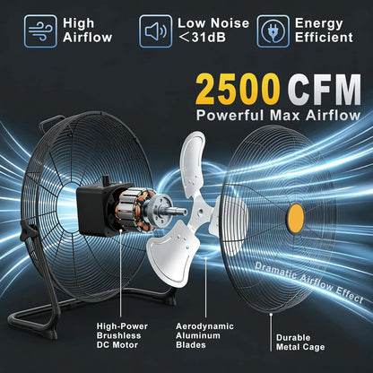 Cordless Floor Fan - 12/16-Inch Portable Fan Compatible with DeWalt 20V Max Batteries