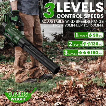 580CFM Electric Leaf Blower with 4.0Ah Battery & Fast Charger – 3-Speed Adjustable, Up to 160MPH Airflow