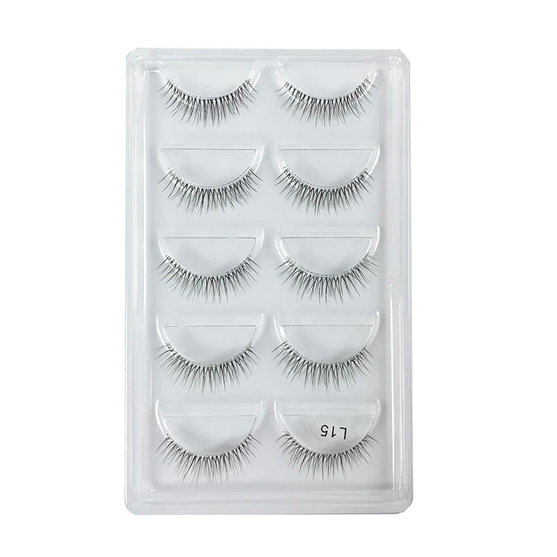 5 Pairs Manga Style Cosplay False Eyelashes – Soft Natural Short Mink Strip Lashes with Clear Band
