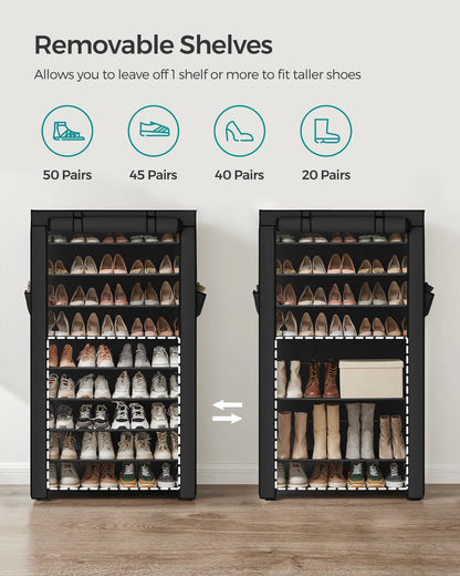 SONGMICS 9-Tier Shoe Rack – Nonwoven Fabric Covered Shoe Organizer for 40-50 Pairs, Entryway Storage Shelf