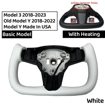 350mm Heated Yoke Steering Wheel – Custom NAPPA Leather Accessory for Tesla Model 3/Y (2018–2024)