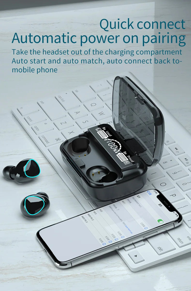 M10 Wireless Earbuds – High-Quality Bluetooth Headset for Sports, Gaming & Music with Built-in Power Bank