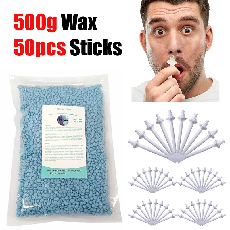 Portable Nose Wax Kit 50g-100g for Men & Women - Nail & Nose Hair Removal with Cleaning Wax Kit & Clipper