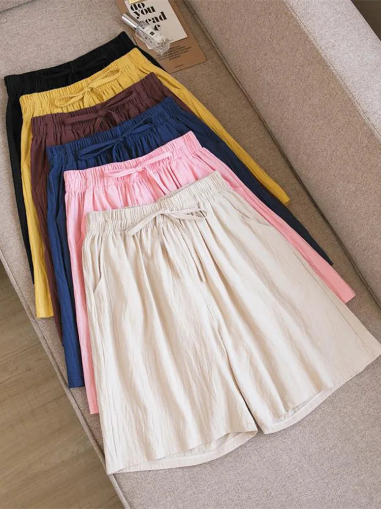 2024 Women’s High Waist Cotton Summer Shorts with Pockets – Casual Loose Fit Soft Cool Shorts for Girls