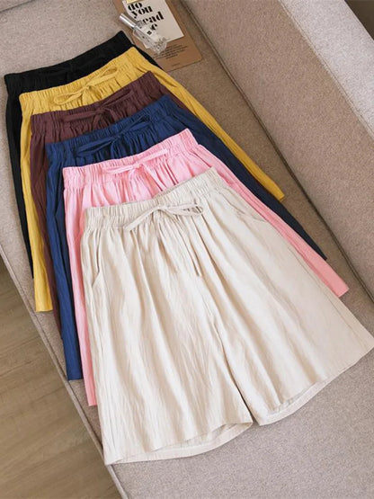 2024 Women’s High Waist Cotton Summer Shorts with Pockets – Casual Loose Fit Soft Cool Shorts for Girls