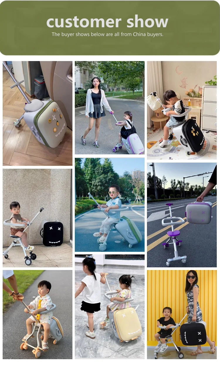 20-Inch Ride-On Kids Luggage with Folding Stroller – Children's Suitcase for Walking and Riding, Travel Bag for Babies