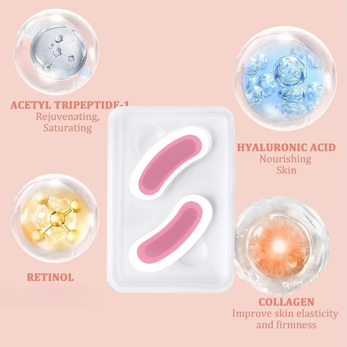 Retinol Microneedle Eye Patches - Hyaluronic Acid & Peptide Treatment for Crow's Feet and Fine Lines, 1 Pair