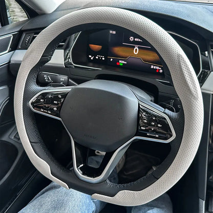 Universal Leather Steering Wheel Cover - Non-Slip Breathable Protector for 36-38cm Car Steering Wheels