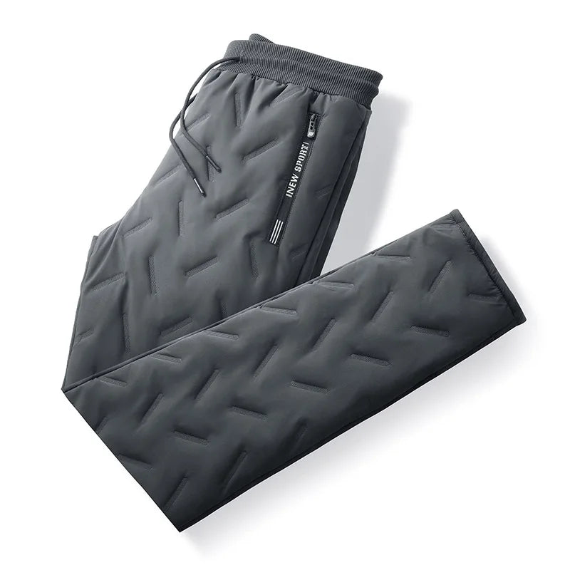 Men’s Winter Down Cotton Pants — Waterproof Thickened Wool Jogger with Zipper Pockets, Warm Outdoor Ski Pants, 7XL