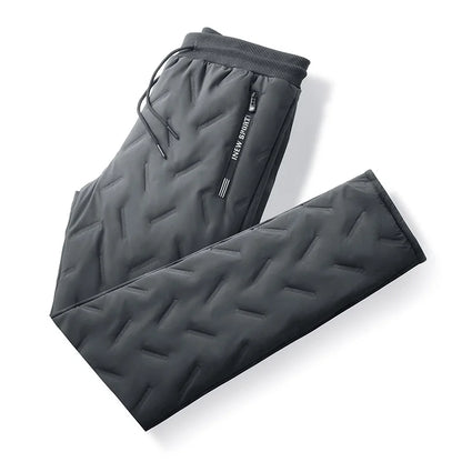 Men’s Winter Down Cotton Pants — Waterproof Thickened Wool Jogger with Zipper Pockets, Warm Outdoor Ski Pants, 7XL