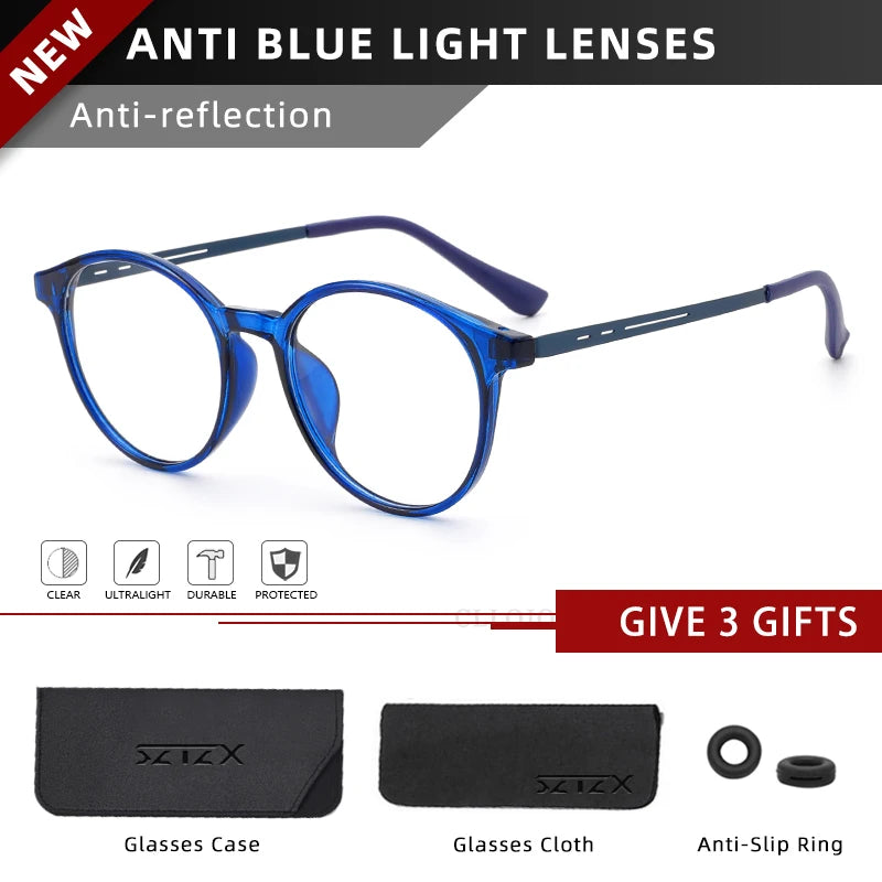 CLLOIO Ultra-Light TR90 Round Blue Light Blocking Reading Glasses, Unisex Titanium Frame for Myopia & Hyperopia Prescription Eyewear (+1.56)