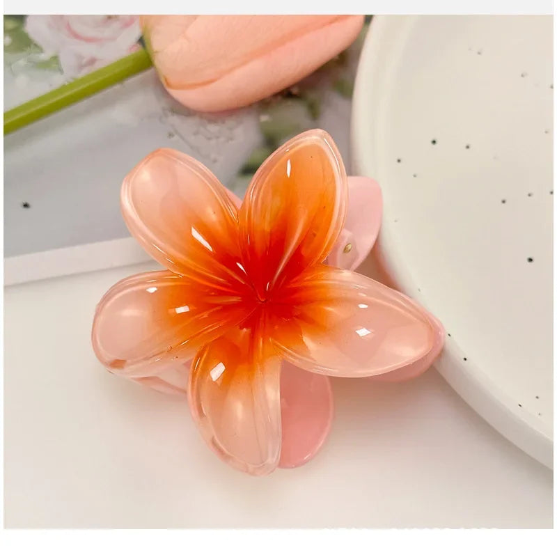 8CM Gradient Egg Flower Hair Claw Clips - Sweet Acrylic Hairpins for Women and Girls, Summer Beach Hawaiian Hair Accessories