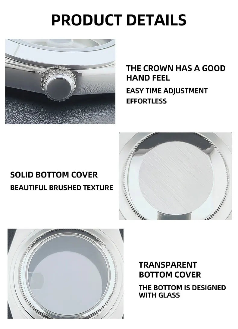 Neiton 36mm/39mm Silver Watch Case - Sapphire, Bevel Edge, 316L Stainless Steel for NH35, NH36, NH34 Movements