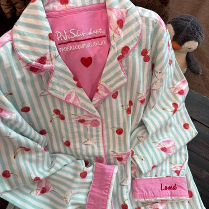 Women's Winter Cartoon Pajama Set - Warm Cotton Wool Sleepwear Long Sleeve Homewear