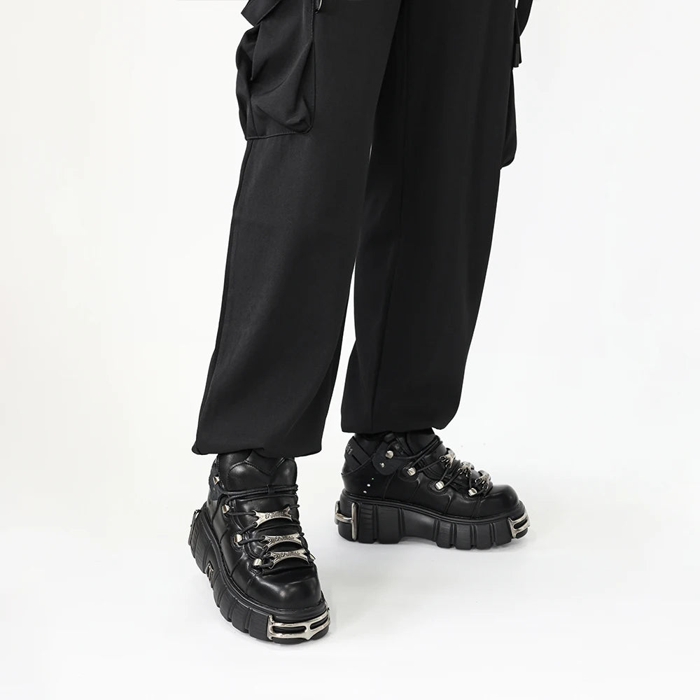 New 2024 Punk Style Women's Platform Shoes – 6CM Lace-Up Rock Boots with Metal Decor